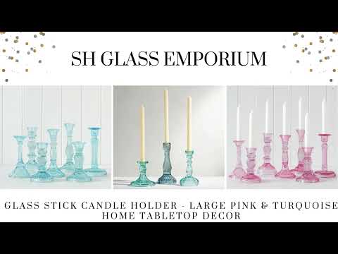 Glass stick candle holder - large pink & turquoise home tabl...