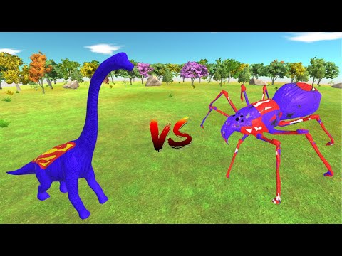 BRACHIOSAURUS SUPERMAN vs SABER-TOOTHED SPIDERMAN DEATH RUN - Animal Revolt Battle Simulator