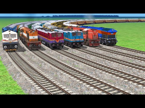 6 LINE TRAINS CROSSING ON BUMPY RAILROAD CURVED TRACKS | Train Simulator 2022 #railroads