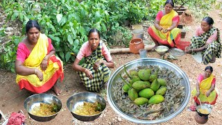 Healthful Mahuya Fruits With Small Shrimps — Santal Tribe Women
