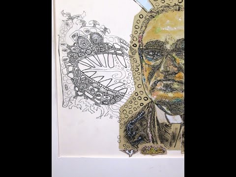 pt8,SWD53,Oct4'22: Romero portrait drawing - dibujo retrato; big ink monster underway © A K Segan