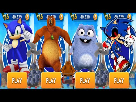 Sonic Dash vs Grizzy and the Lemmings Yummy Run - All Levels Completed All Characters Unlocked