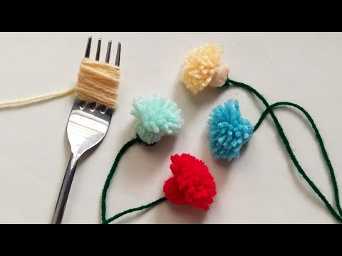 Super Easy Woolen Flower craft ideas with Fork | Hand Embroidery Flower Tutorial