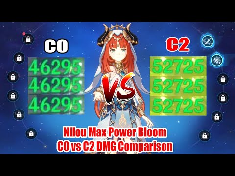I Unlocked C2 Nilou - 53k Bloom DMG & 18s Hydro Aura Showcase - C0 vs C2 DMG Comparison