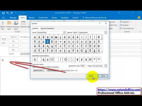 How to insert/ add accent marks in Outlook email body