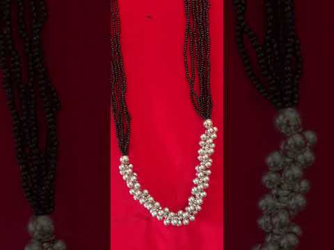 Black german silver ghungroo guchi bead thread necklace, cas...