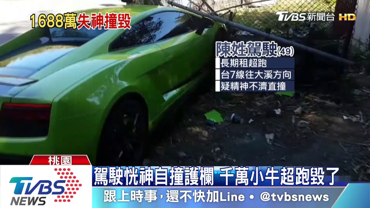 駕駛恍神自撞護欄 千萬小牛超跑毀了