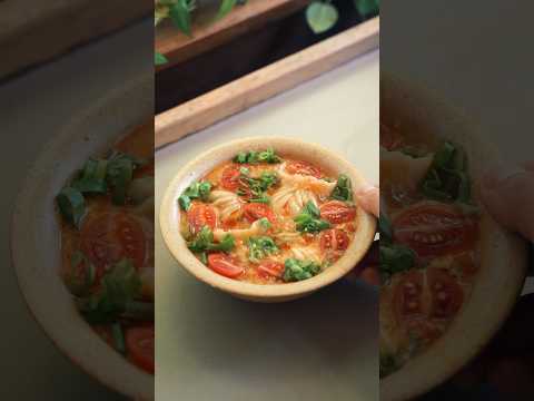 Tomato Egg Drop Soup with Dumplings