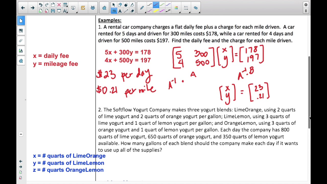 Matrices and Systems of word problems