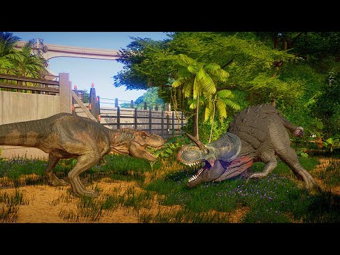 Ultimasaurus Vs T-Rex Breakout & Fight - Jurassic World Evolution (DINOSAURS BATTLE)