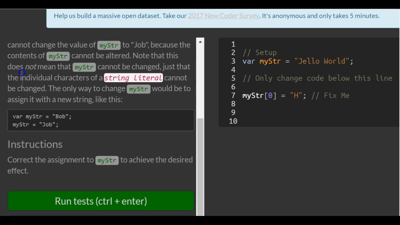 Understand String Immutability, freeCodeCamp Basic Javascript