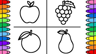 Fresh Fruits Drawing and Coloring for Kids and Toddlers | How to Draw Step by Step