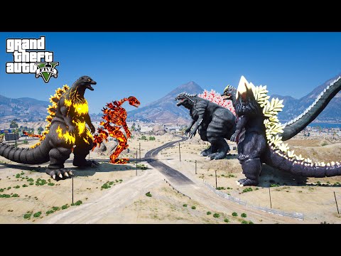 Burning Godzilla, Nuclear Skeleton Godzilla vs Spacegodzilla, Ultima Godzilla ( GTA V Mods )