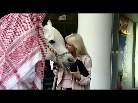 Susan George with one of her horses at Arabia 3D premiere
