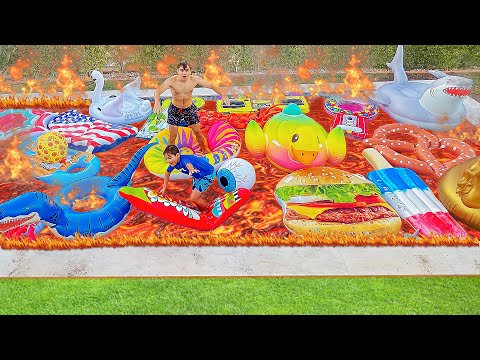 THE FLOOR IS LAVA CHALLENGE - LE SOL C'EST DE LA LAVE ! 🔥 DANS LA PISCINE, SUR DES GONFLABLES ! 💦