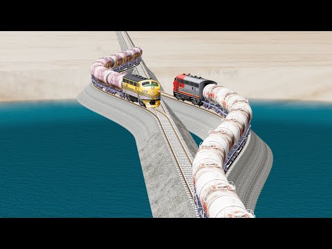 Impossible Rail Crossing Tracks vs Trains Crossing - Beamng Drive