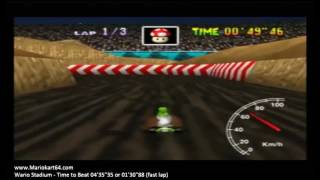 Mario Kart 64 - Time Trials - Wario Stadium 01'30"48 King F [N64 PAL]