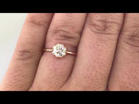 Old European Cut Diamond Solitaire French Basket Rose Gold Ring