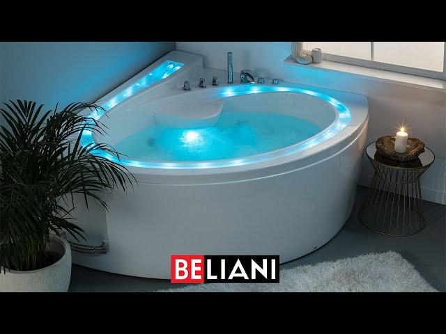 Video Teaser für BELIANI - Whirlpool-Badewanne Eckmodell mit LED PELICAN