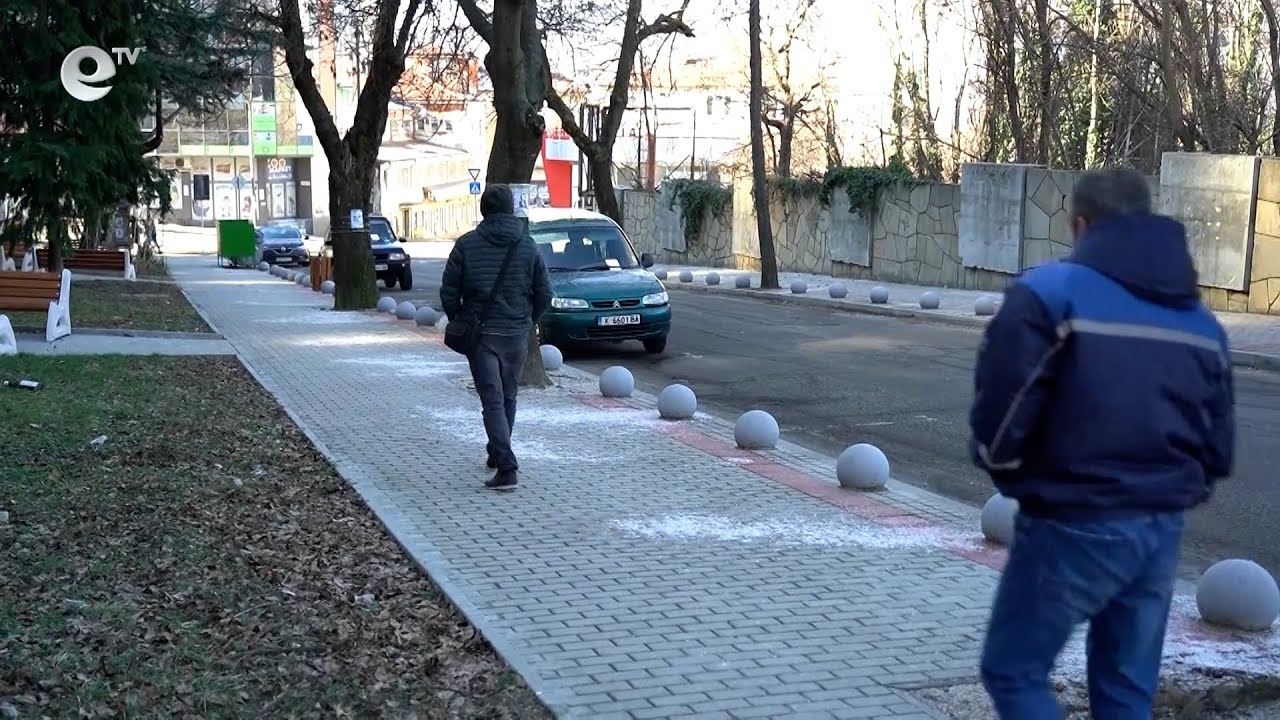 След студените  дни,обилно количество сол по стволовете на дърветата в Кърджали