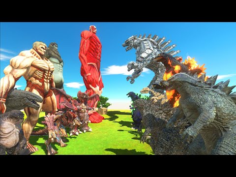 TEAM MECHAGODZILLA + GODZILLA 2014 vs TEAM COLOSSAL TITAN - Animal Revolt Battle Simulator