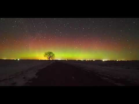 Northern Lights Seen During Freezing Minnesota Sunrise