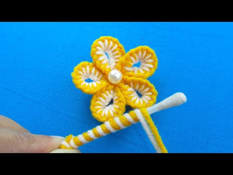 It's so Beautiful! Super Easy Woolen Flower Making Trick with Cotton bud Hand Embroidery Wool Flower