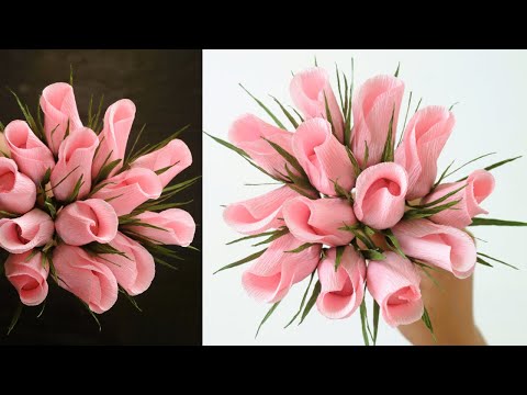 How To Make Rose Bud Bouquet From Crepe Paper/ Paper Flower/ DIY Rose Bud/ Craft Tutorial