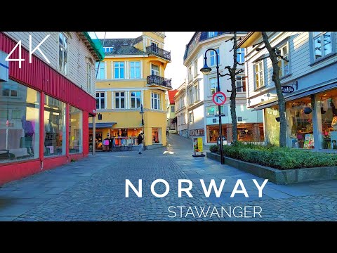 Cidade portuária norueguesa 🇧🇻 de Stavanger | 4K HDR | passeio a pé