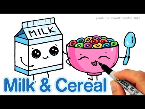 How to Draw Milk and Cereal Easy - Cartoon Food - YouTube