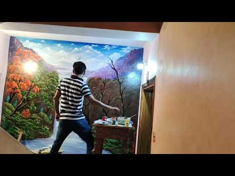 Waterfall painting on wall | Timelapse painting | parimal art studio