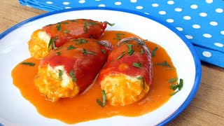 Pimientos rellenos de bacalao 🍴 con salsa de piquillos