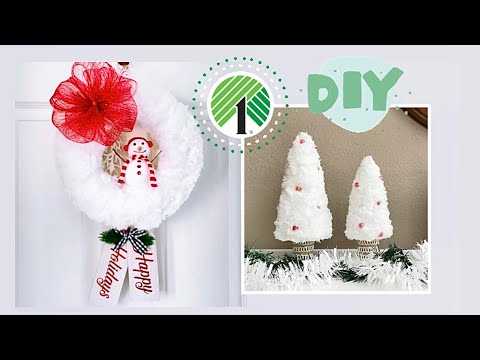 Dollar Tree DIY - Snowy Wreath & Trees 💚