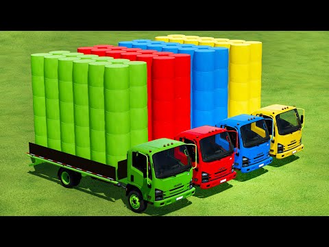 TRANSPORT AND LOAD COLORED BALES WITH COLORED ISUZU TRUCKS - Farming Simulator 22