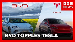 Tesla toppled by Chinese carmaker BYD as world’s biggest seller of electric vehicles | BBC News