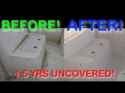 Washing our BOAT after it's been UNCOVERED for 1.5 years! Big difference!! #boating #cleaning
