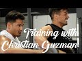 Christian Guzman does his first FST-7 shoulder workout / Posing with Jeremy Buendia