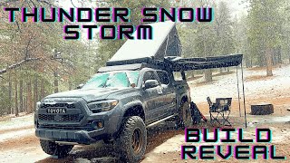 SCARY THUNDER SNOW STORM CAMPING | CUSTOM DIY INTERIOR CAMPER BUILD REVEAL- TOYOTA TACOMA