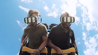 Riding the Superman virtual reality roller coaster at Six Flags
