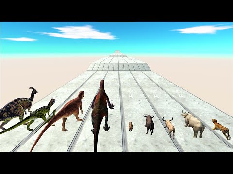 Animal vs. dinosaur speed race. Long straight course! | Animal Revolt Battle Simulator