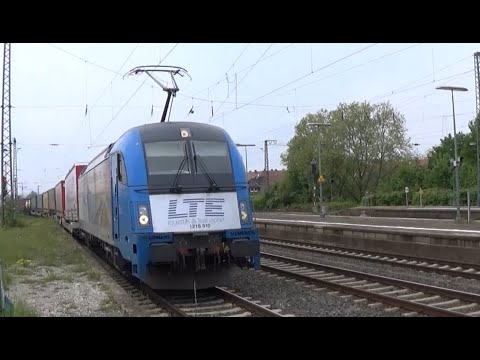 LTE Taurus 1216 910 mit Containerzug in Frankfurt-Höchst