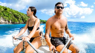 Swimming with SHARKS & GIANT TREVALLY in a Feeding Frenzy - Living On A Tropical Island