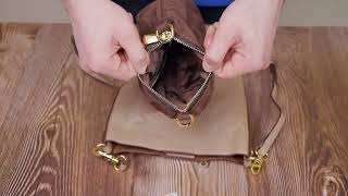 Женская сумка с автономной косметичкой из натуральной кожи Vintage 22364 бежевая