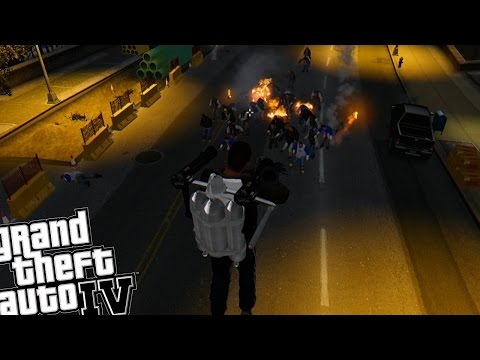 GTA IV - Jetpack with Minigun vs Zombie Apocalypse
