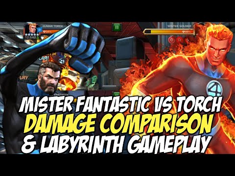 Buffed Mister Fantastic Vs Human Torch Damage Comparison & Labyrinth Gameplay | Contest Of Champions