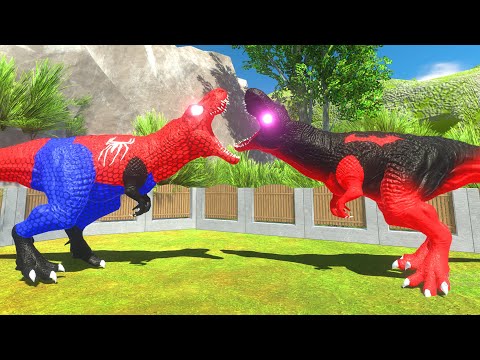 DINOSAURUS T-REX BATMAN vs SPIDERMAN T-REX DEATH RUN - Animal Revolt Battle Simulator ARBS