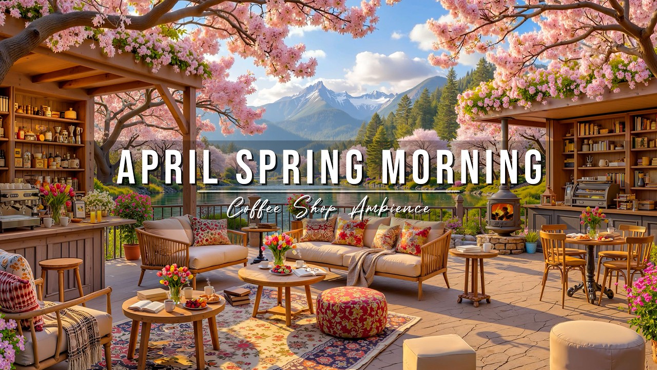Tranquil April Morning Jazz at Outdoor Coffee Shop Ambience 🌸 Soft Jazz Music for Studying & Working