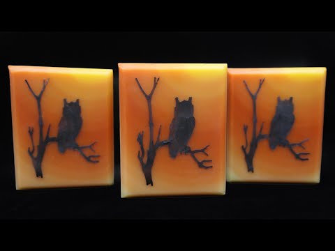 Ombré Gradient natural plant color oil infused soap.  Soap dough owl using the stencil technique.