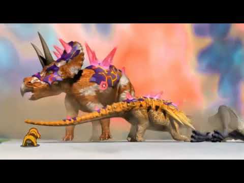 Dinosaur King T-rex + Carnotaurus vs Edmontonia + Diceratops | Dinosaur King S2