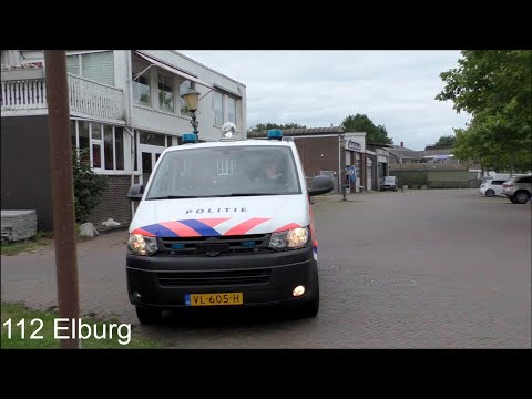 PRIO 1 Politie VW T5 Wijkagenten Veluwe Noord met spoed naar een bootbrand in de haven van Elburg